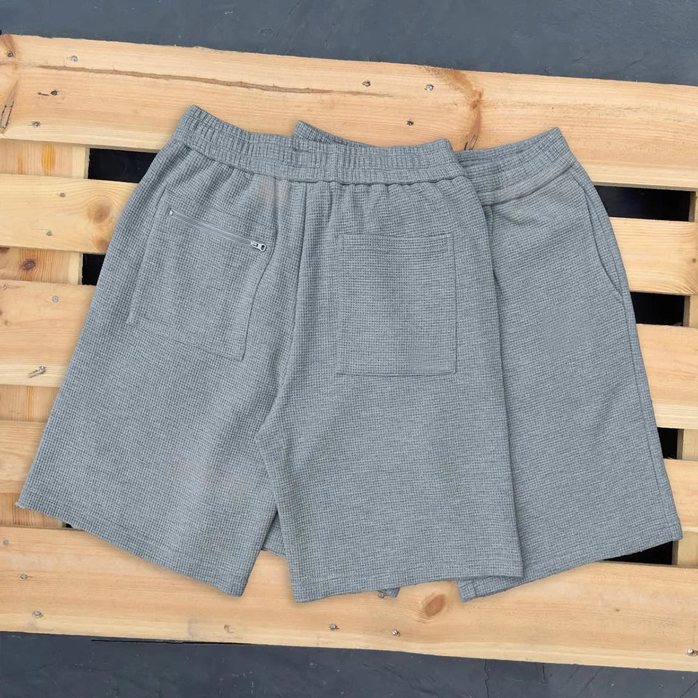 Custom Men Summer Casual Shorts for Men Casual Waffle Knit 3/4 Long Shorts