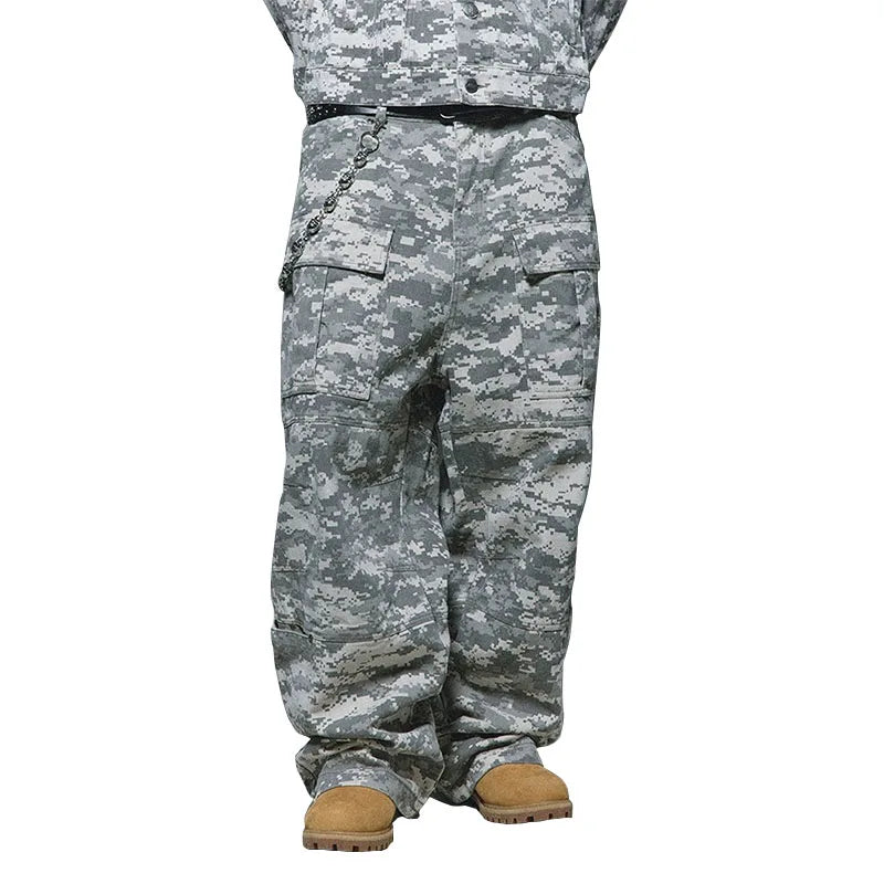 Custom Men's Straight Casual Mid Waist Heavyweight Baggy Cargo Pants Polyester/Cotton Anti-Pilling Side Pockets