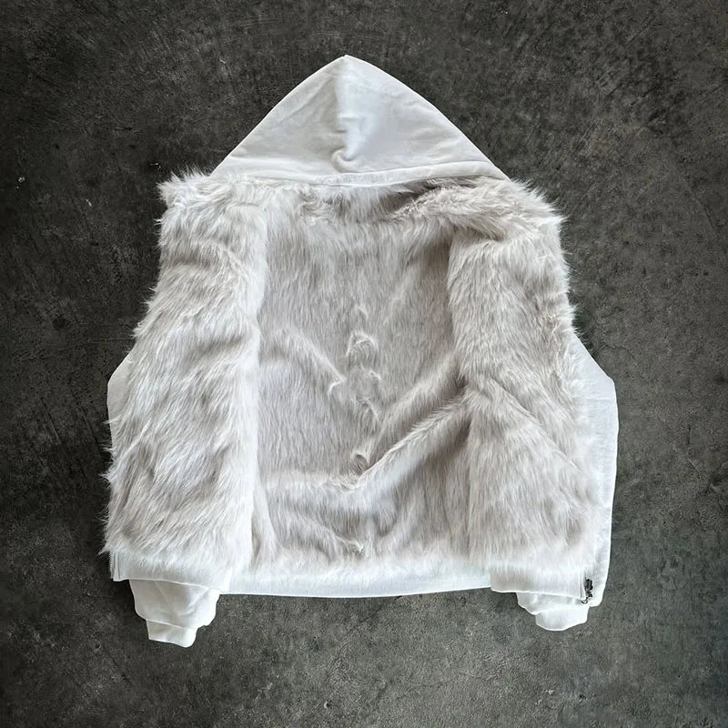 Custom Men's Winter Hoodie for Men Mens Winter Street Wear Clothing Zip up Fur Lined Hoodie