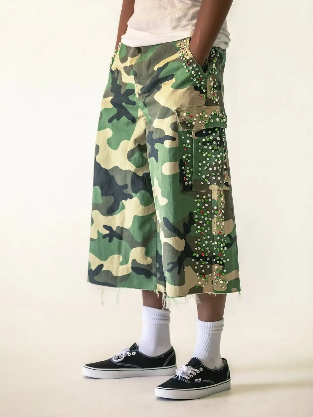 Custom Men's Summer Camo Long Baggy Shorts for Men Camouflage 3/4 Cargo Shorts