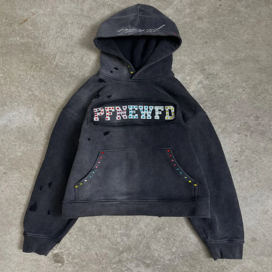 Custom Distressed Embroidered Hoodie for Men Embroidery Patch Designer Hoodies Vintage Boxy Hoodie