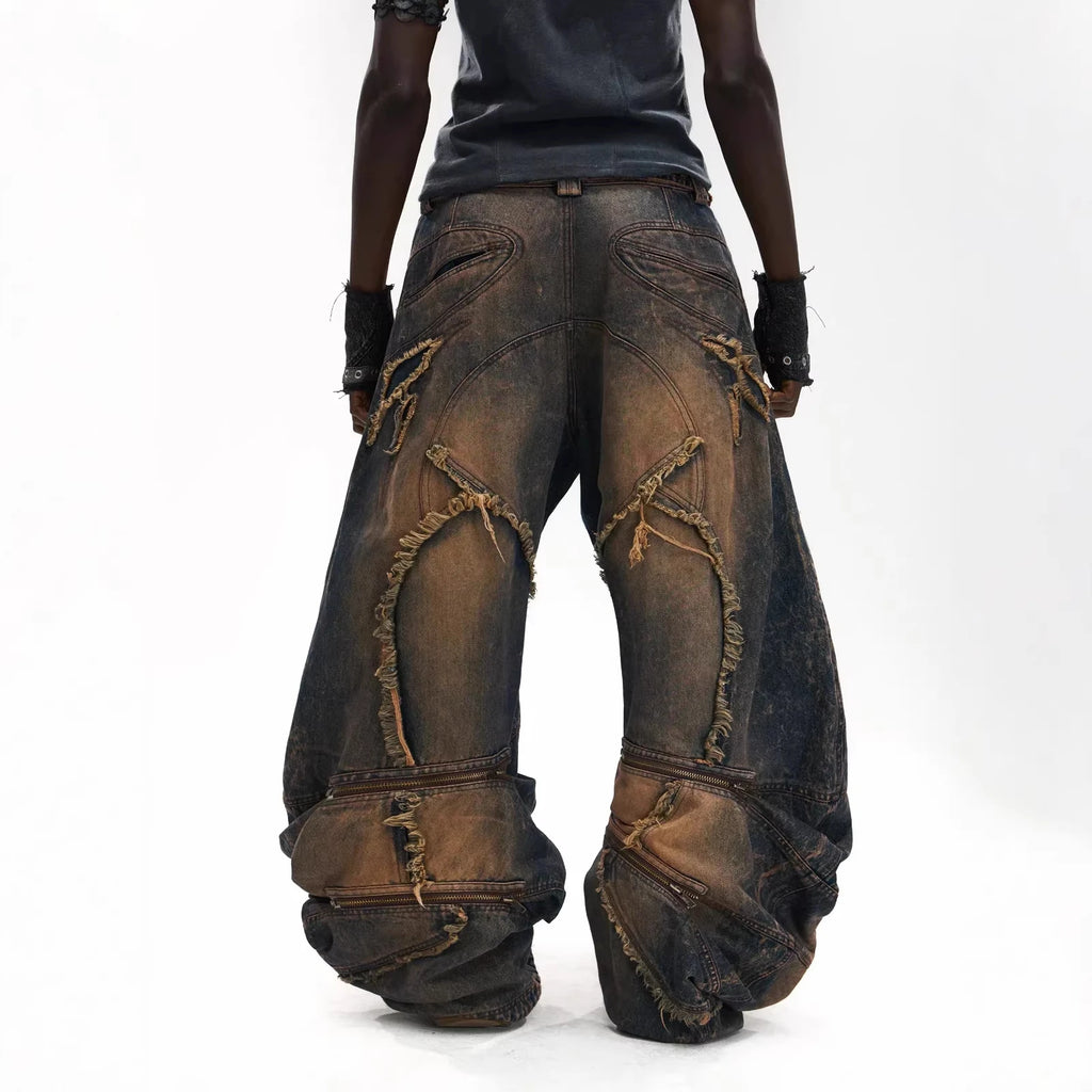 Wholesale  Men's Heavy Duty Denim Jeans Light Wash Heavyweight Streetwear Baggy Denim Jeans Pants