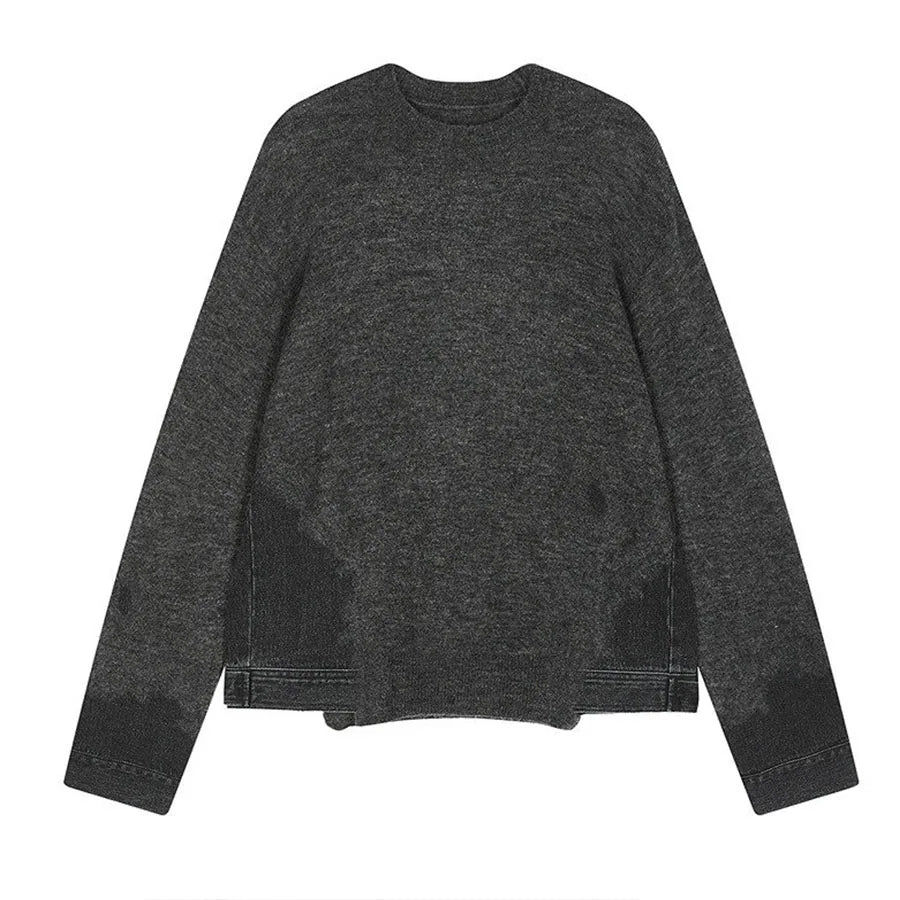 2026 New Design Winter Men's Knitted Crewneck Oversized Casual Solid 100% Cotton Denim Eco-Friendly Anti-Wrinkle Pullover