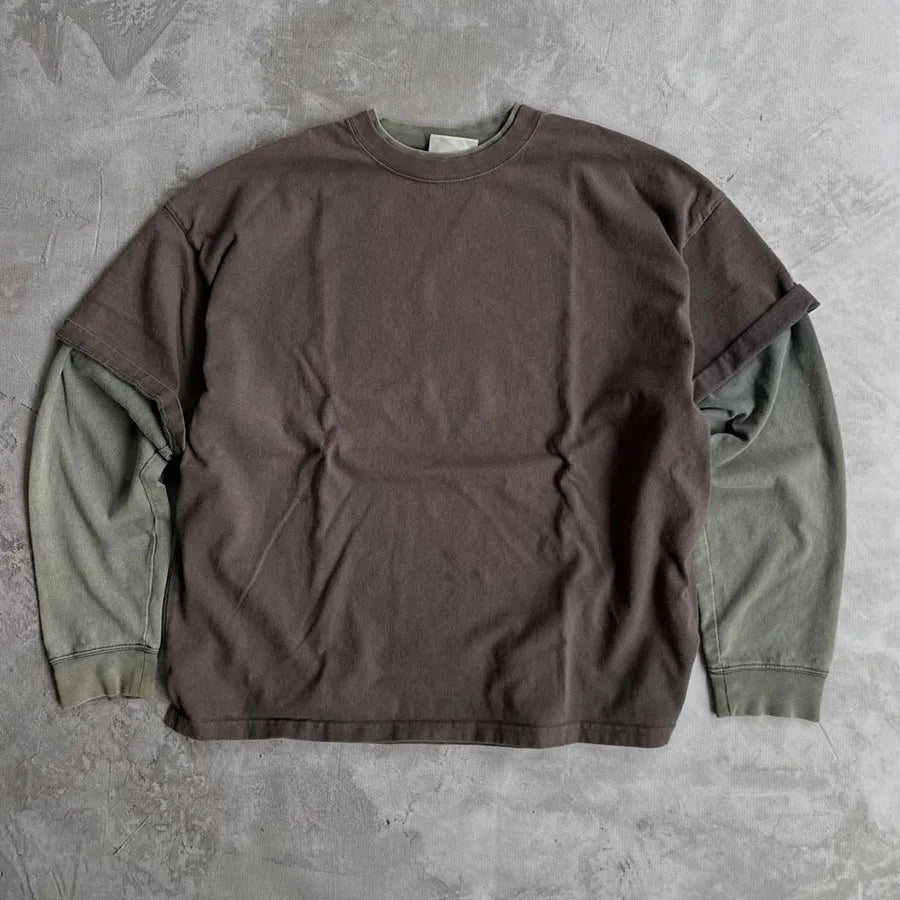 Custom Men's Long-sleeve Shirts Vintage Double Layer Longsleeve Shirt Heavyweight Vintage Wash Full Sleeve t Shirt Manufacturer