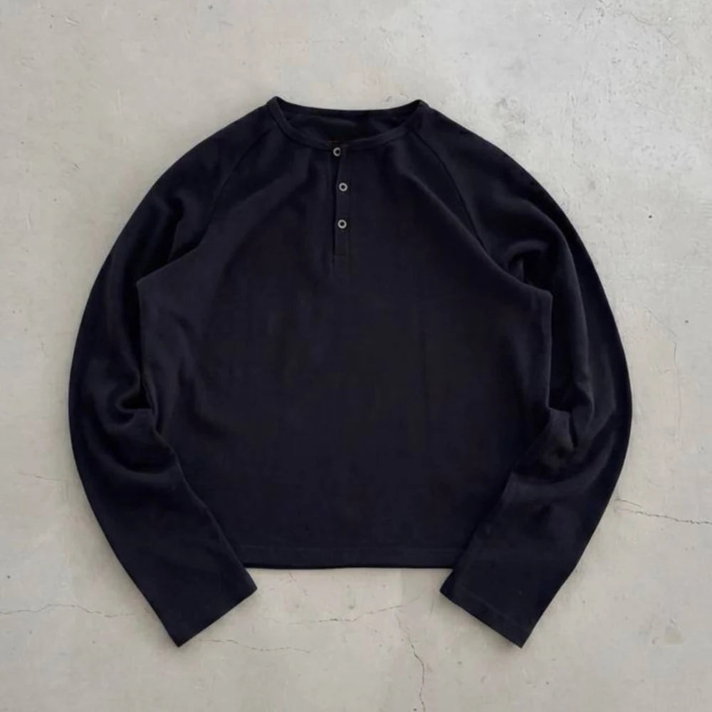 Custom Vintage Wash Henley Shirts for Men Long Sleeve Faded Henley T Shirt